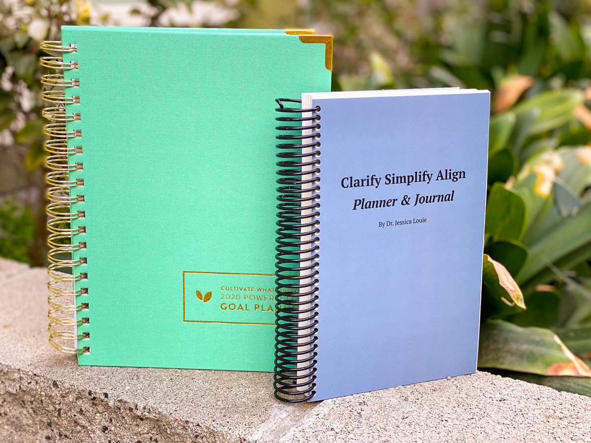 Clarify Simplify Align planner and journal by Dr. Jessica Louie and Powersheets by Cultivate what matters best productivity planner