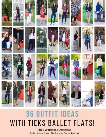 36 outfit ideas to wear with Tieks ballet flats. 36 Tieks outfit ideas by Dr. Jessica Louie of Petite Style Script blog. Capsule wardrobes for pharmacists and healthcare professionals with ballet flats to wear comfortably all day long in the hospital or clinic. Declutter your closet mini course.
